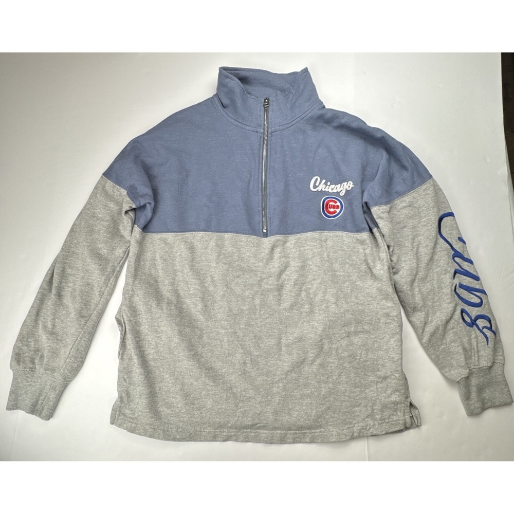 Soft as‎ a Grape Chicago Cubs Quarter Zip Colorblock Fleece Pullover Small Gray
